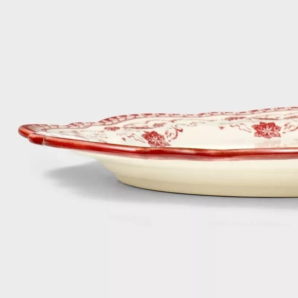 Studio McGee Stoneware Round Serving Platter Red w/ Toile Christmas Tree, Target